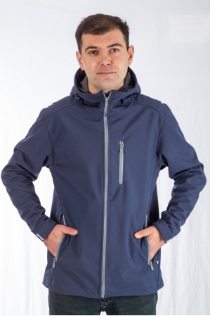картинка М-32 Куртка - ветровка мужская "СОФТШЕЛЛ" (синий/серый) от магазина ООО «СПОРТЛИНК»