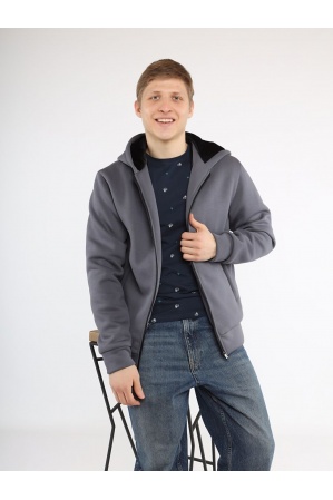 картинка М-34 Куртка - толстовка мужская на меховой подкладке (серый) от магазина ООО «СПОРТЛИНК»